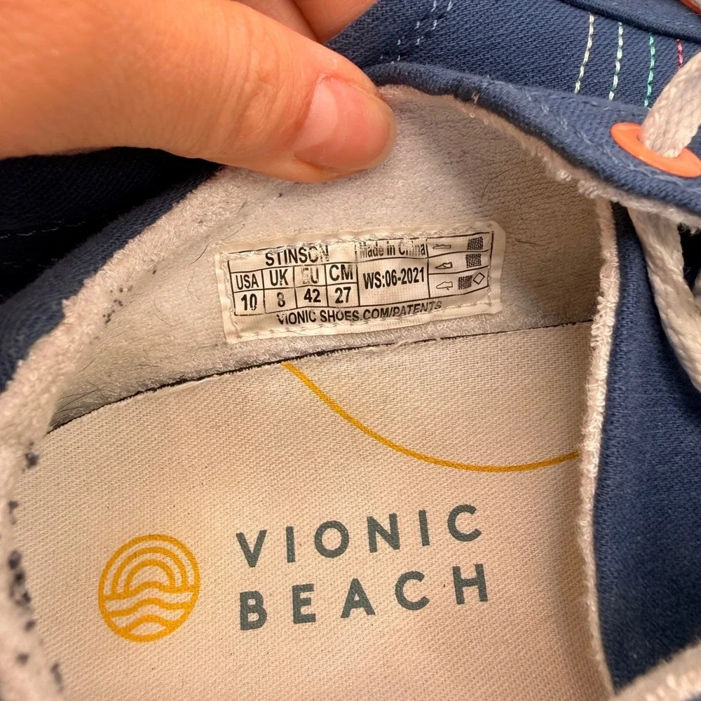 Vionic Beach Stinson Navy Blue Canvas Lace Up Sneakers‎ Womens Size 10 Vegan